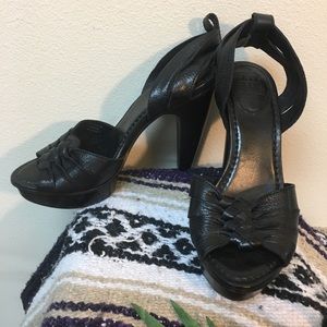 Frye platform heels black leather knot detail